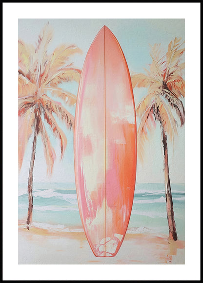 Pink Surfboard, Tropical Beach Poster