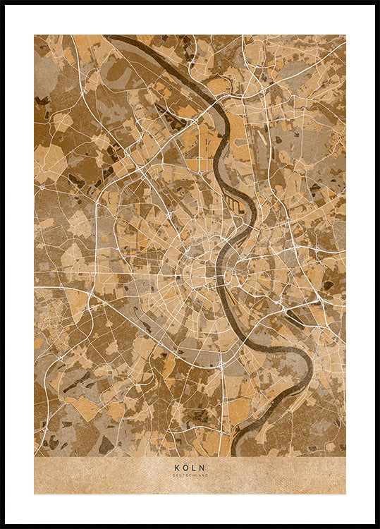 Sepia vintage map of Köln Germany Poster
