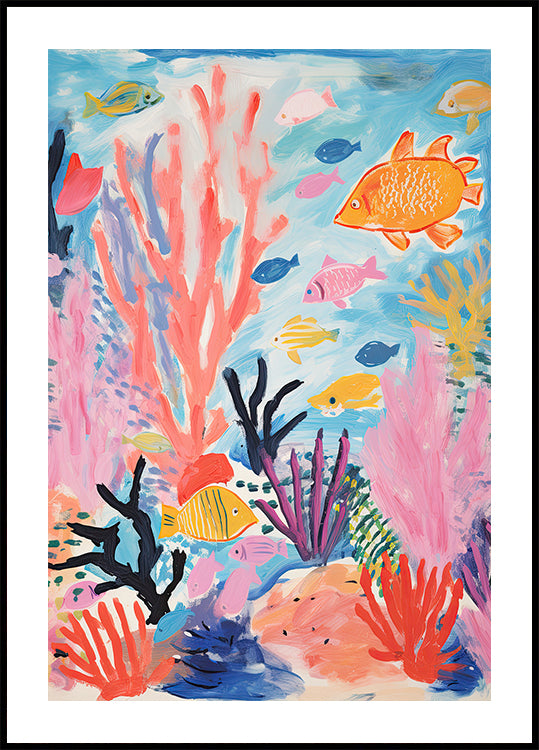 Colorful Coral Reef, Tropical Fish and Sea Plants, Kids Poster