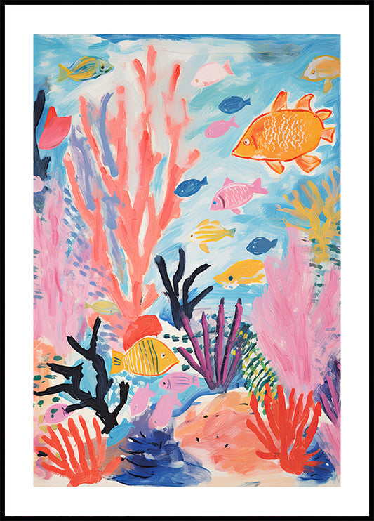 Colorful Coral Reef, Tropical Fish and Sea Plants, Kids Poster