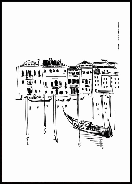 Venice Grand Canal With Gondola, Italy Travel Art Print Poster