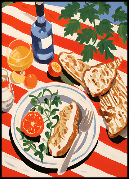 Mediterranean Brunch, Striped Tablecloth Poster