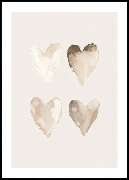 Neutral Watercolor Hearts, Beige Tones, Kids Poster
