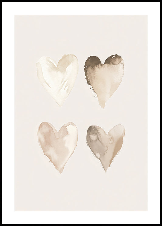 Neutral Watercolor Hearts, Beige Tones, Kids Poster