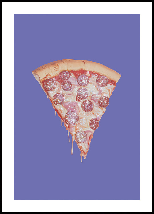 Pepperoni Pizza Slice with Glitter Toppings Poster
