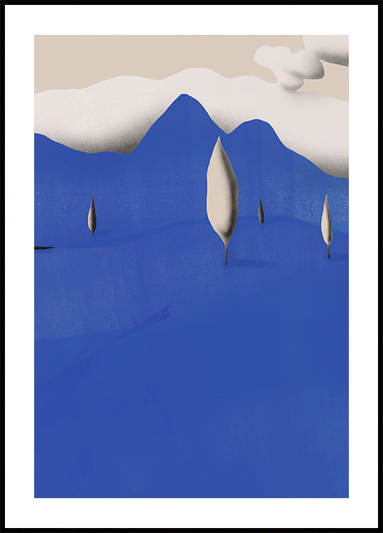 Surreal Landscapes With Blue Mountains Poster