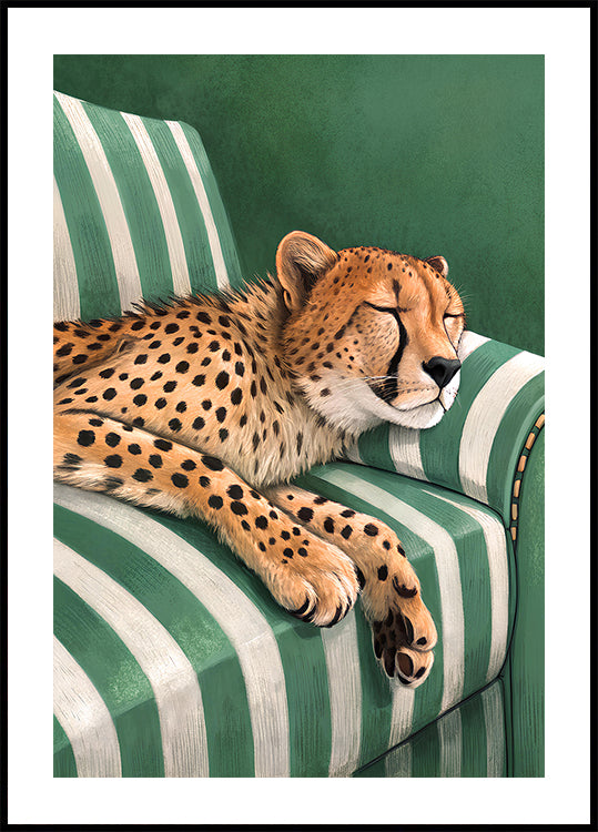 Sleepy Cheetah On A Green Chair Poster