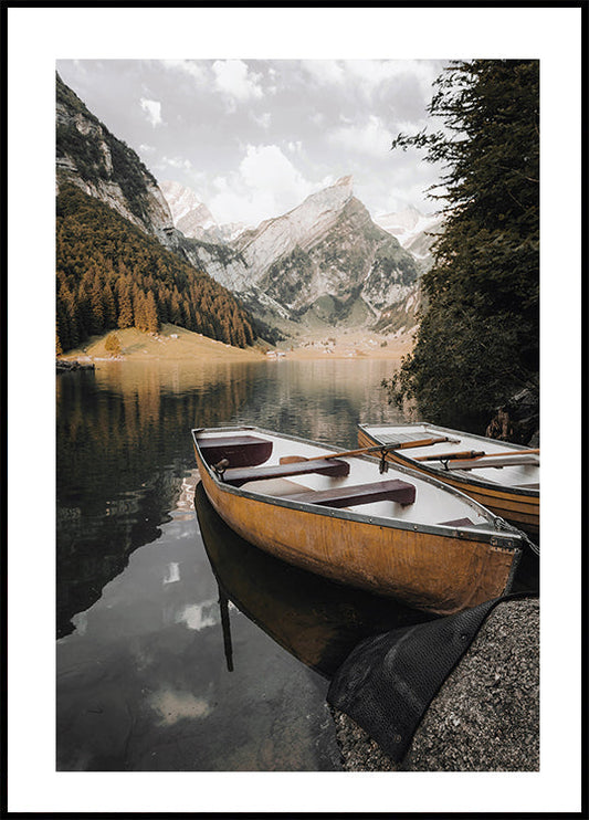 A Boat on a Mountain Lake Poster