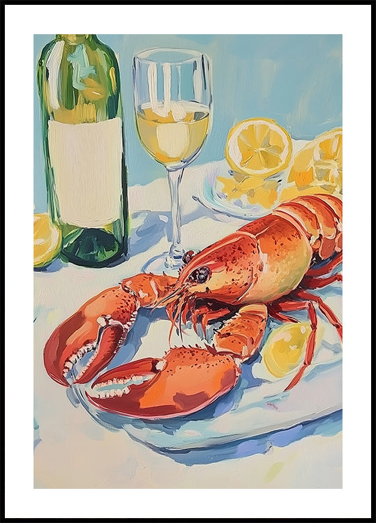 Lobster and Wine Still Life Poster