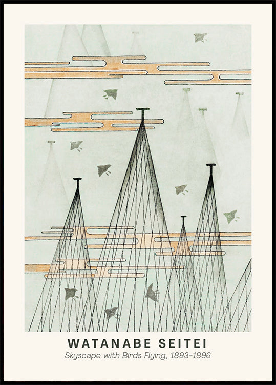 Watanabe Seitei Skyscape Japanese Bird Flying Poster
