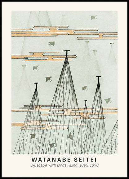 Watanabe Seitei Skyscape Japanese Bird Flying Poster