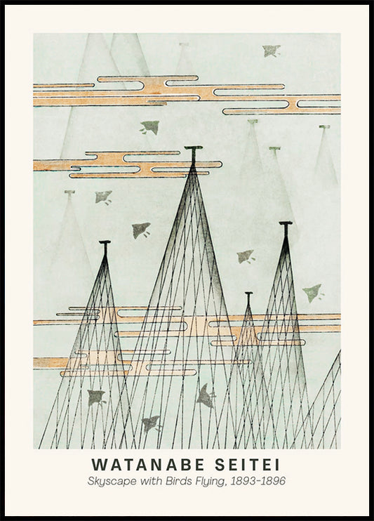 Watanabe Seitei Skyscape Japanese Bird Flying Poster