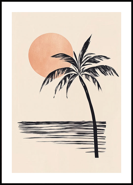 Coconut Tree with Sunset Illustration Poster