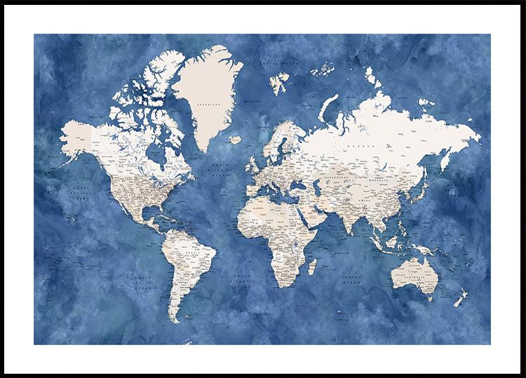 Detailed world map with cities, Sabeen Poster
