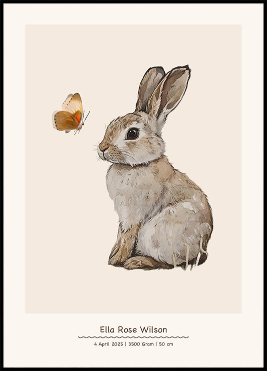 Baby Bunny And Butterfly, Personalized Baby Girl Poster