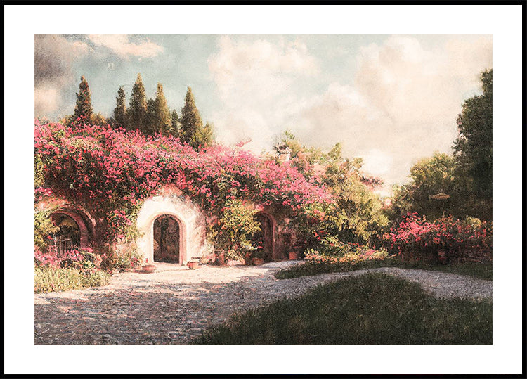 Vintage Floral Courtyard, Romantic Nature Poster