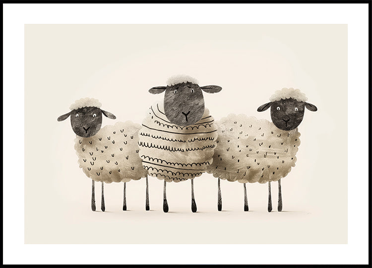 Cute Black-Faced Sheep Trio Poster