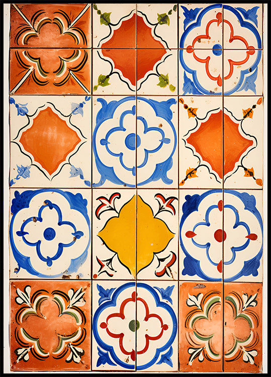 Vintage Mediterranean Tiles, colorful ceramic patter Poster