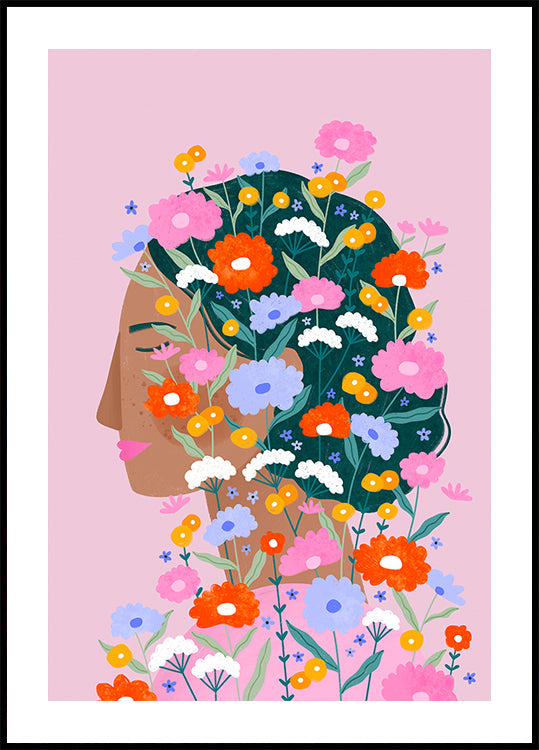 Colourful Flower Lady Poster