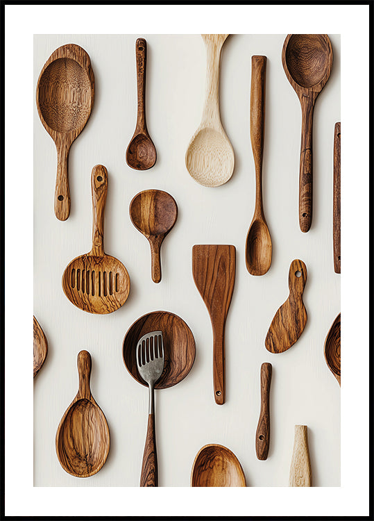 Rustic Wooden Kitchen Utensils Poster