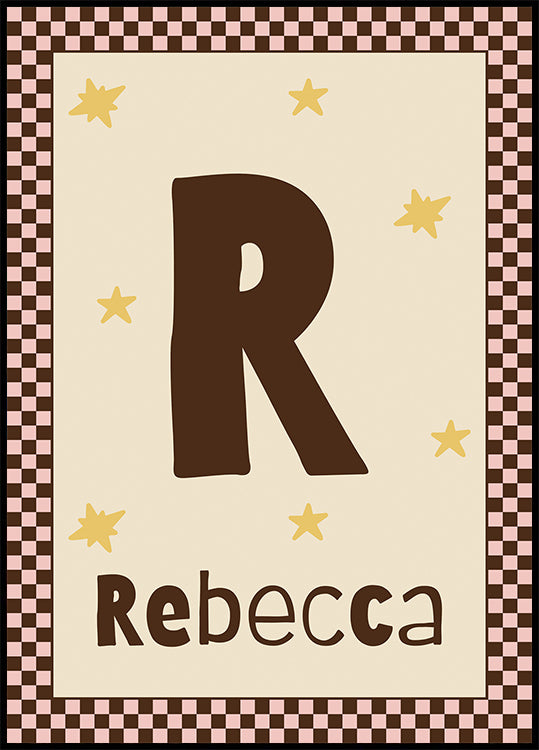 Personalized Baby Name Pink Checkered Star Poster