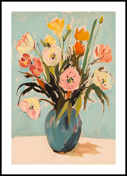 Colorful Flowers in Vase Poster