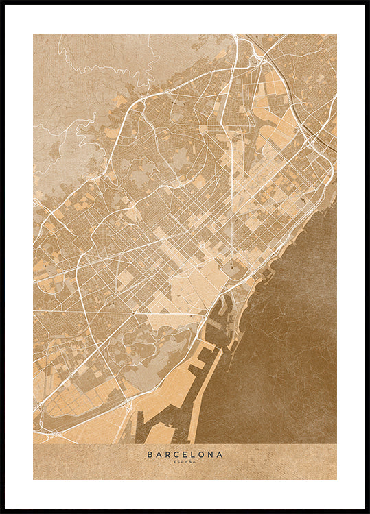 Map of Barcelona (Spain) in sepia vintage style Poster