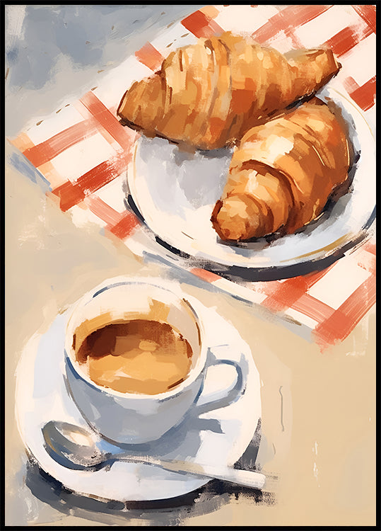 Croissants and Espresso, Café Breakfast, French-italian Brunch Poster