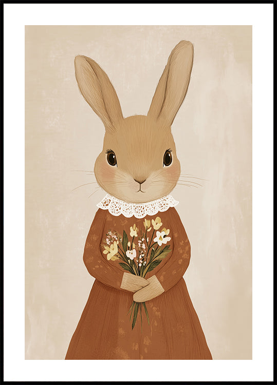 Vintage Bunny with Flowers Poster
