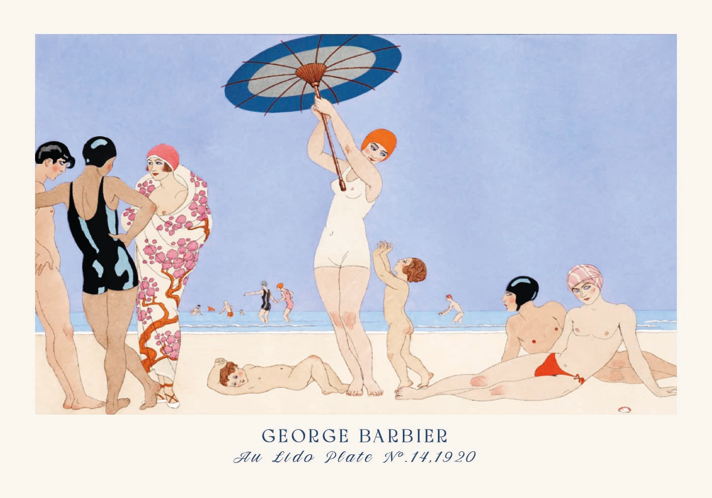 Au Lido Vintage French Beach Scene Illustration, George Barbier 1920 Poster