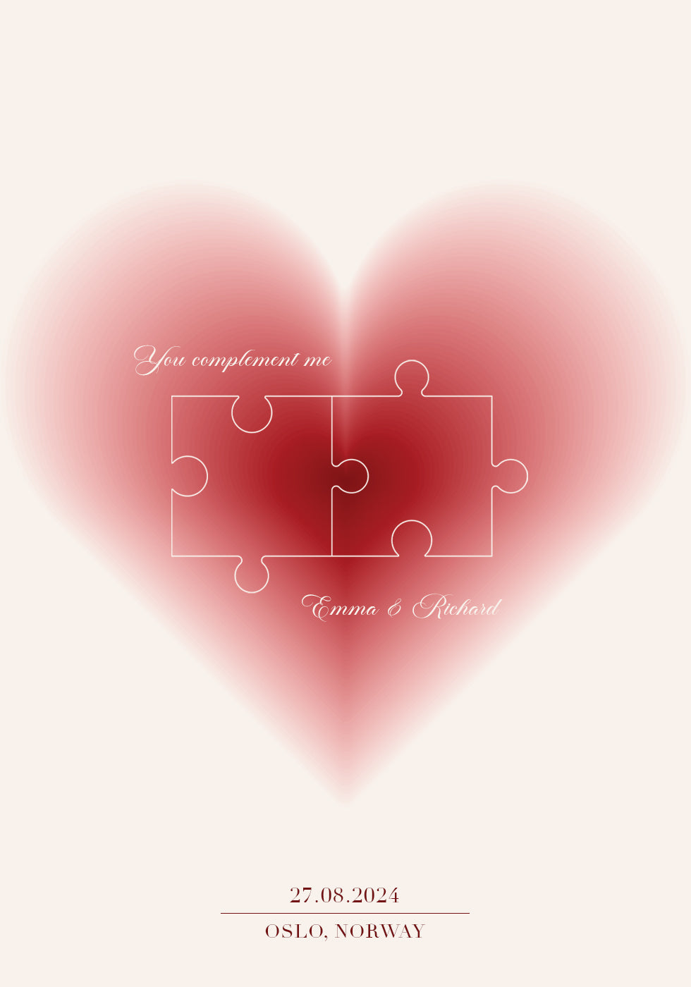 You Complete Me Personalized Heart Puzzle Poster