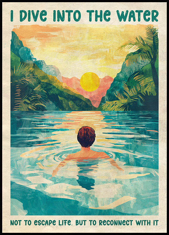I Dive Into the Water Sunset River Poster