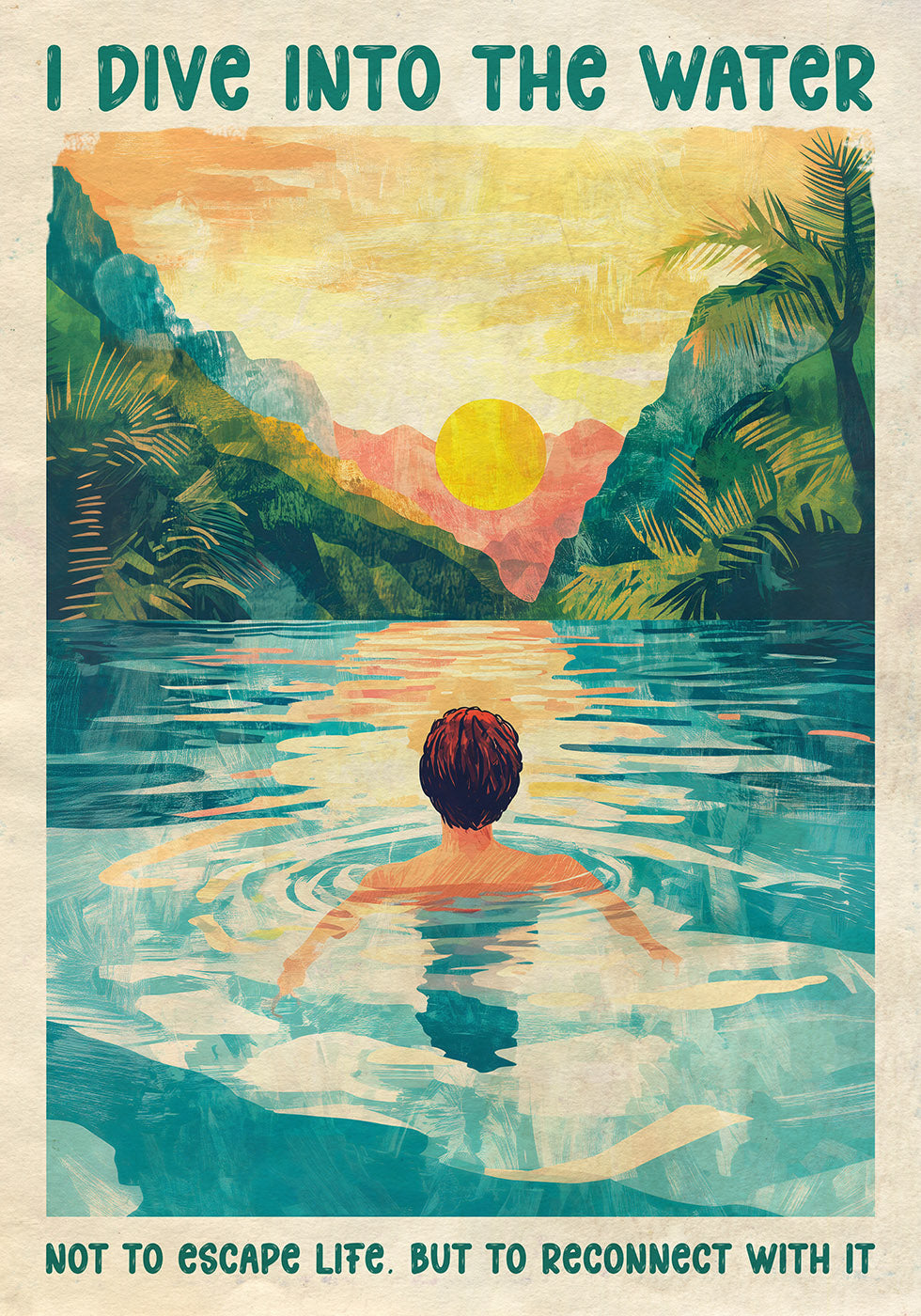 I Dive Into the Water Sunset River Poster