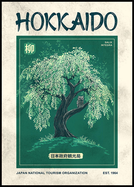 Hokkaido Harmony, Willow Tree and Owl Poster