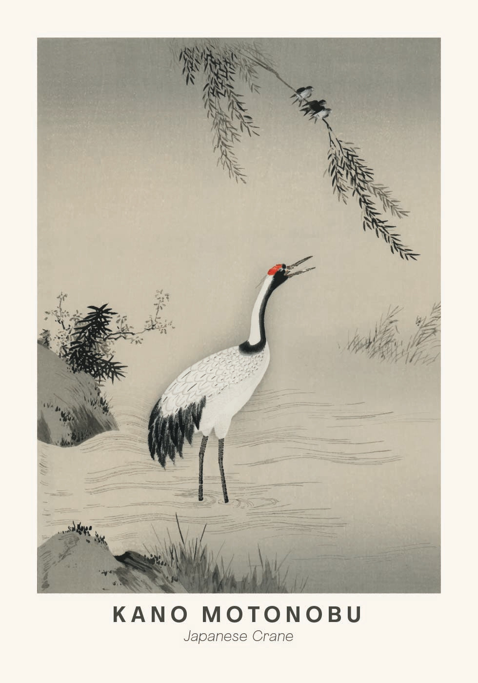 Japanese Crane Illustration Kano Motonobu Poster