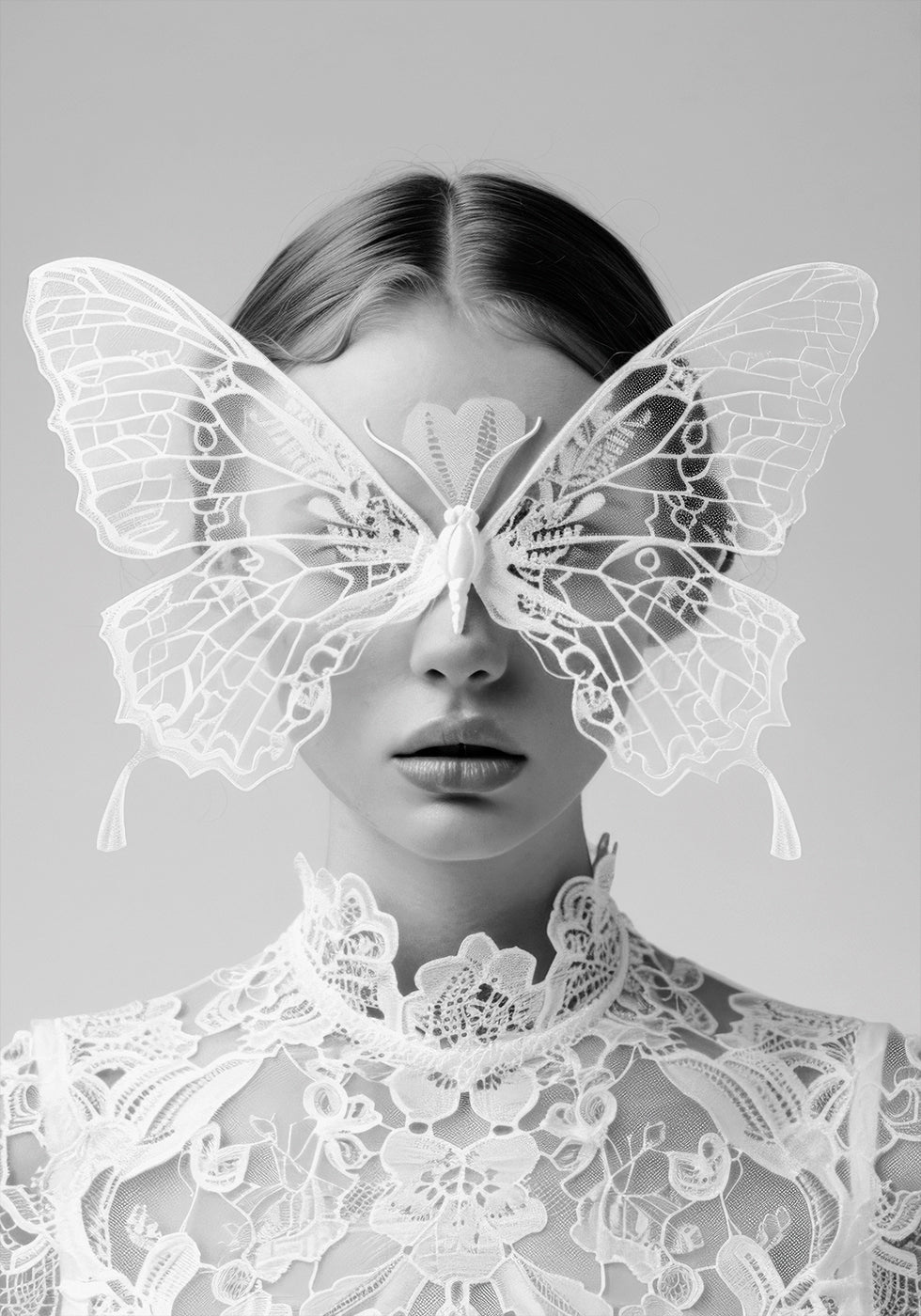 Lady in White with Butterfly Mask Poster