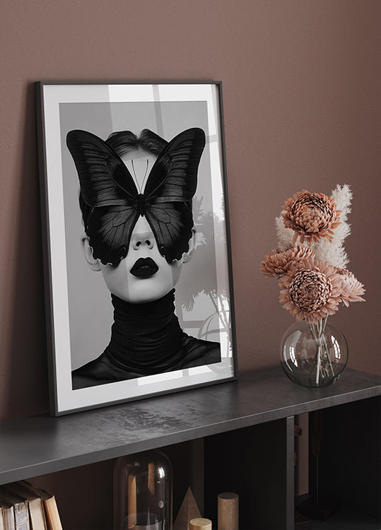 Lady with Black Butterfly Mask Poster