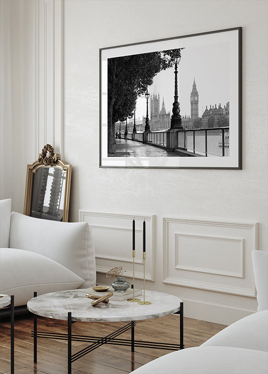 London and Big Ben in Black and White Poster