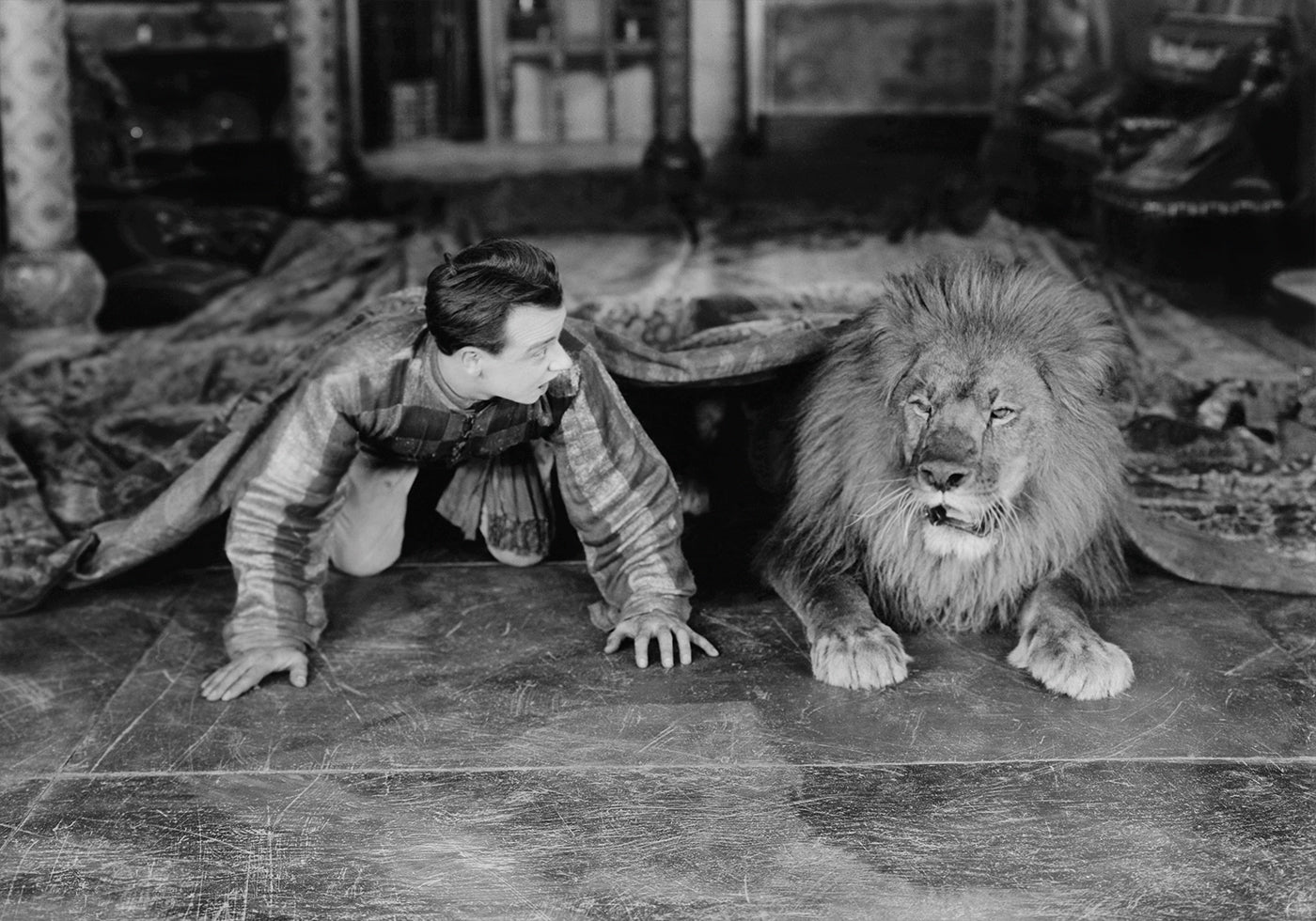 Man with Lion - Classic Black and White Poster