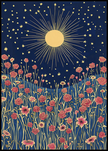 Golden Night Sky and Roses Poster