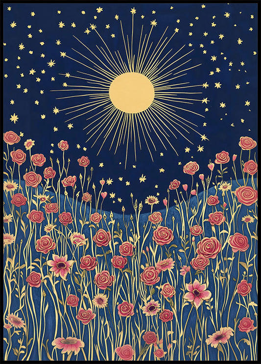Golden Night Sky and Roses Poster