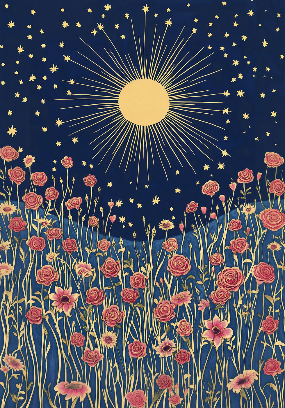 Golden Night Sky and Roses Poster