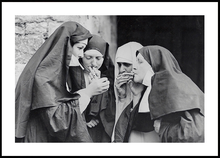 Rebellious Nuns, Black and White Smoking Nuns Poster