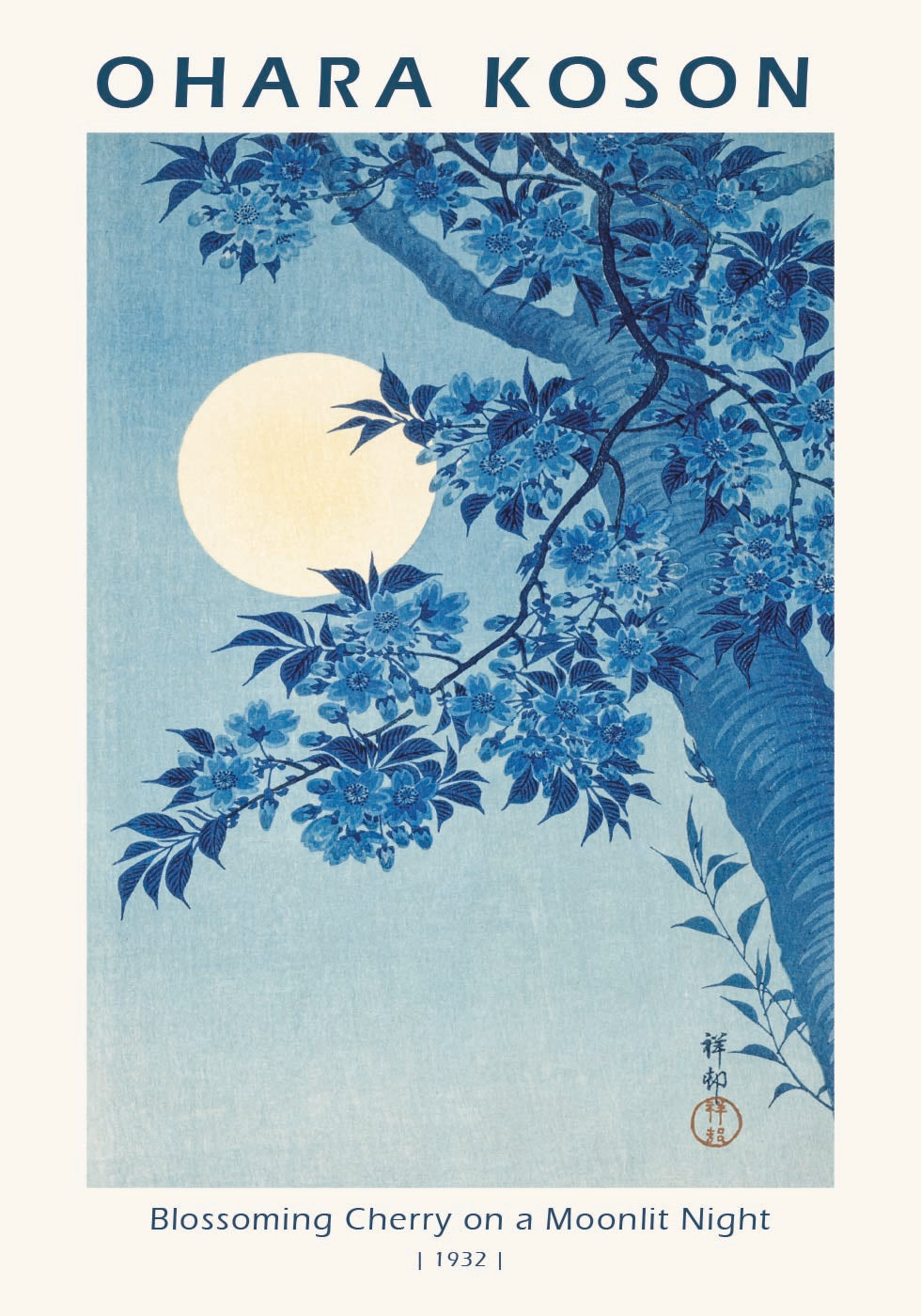 Blossoming Cherry on a Moonlit Night, 1932, Ohara Koson Poster