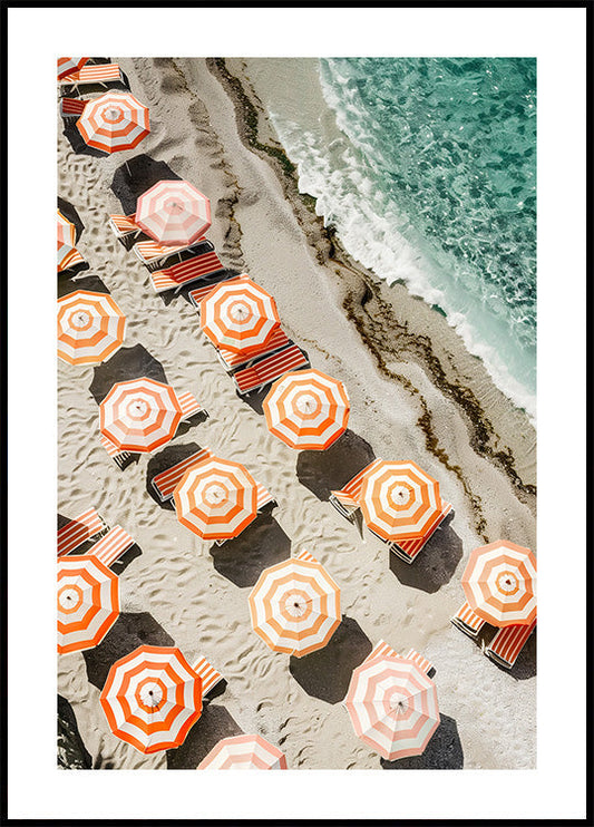 Beach Umbrellas at Orange Shore Poster