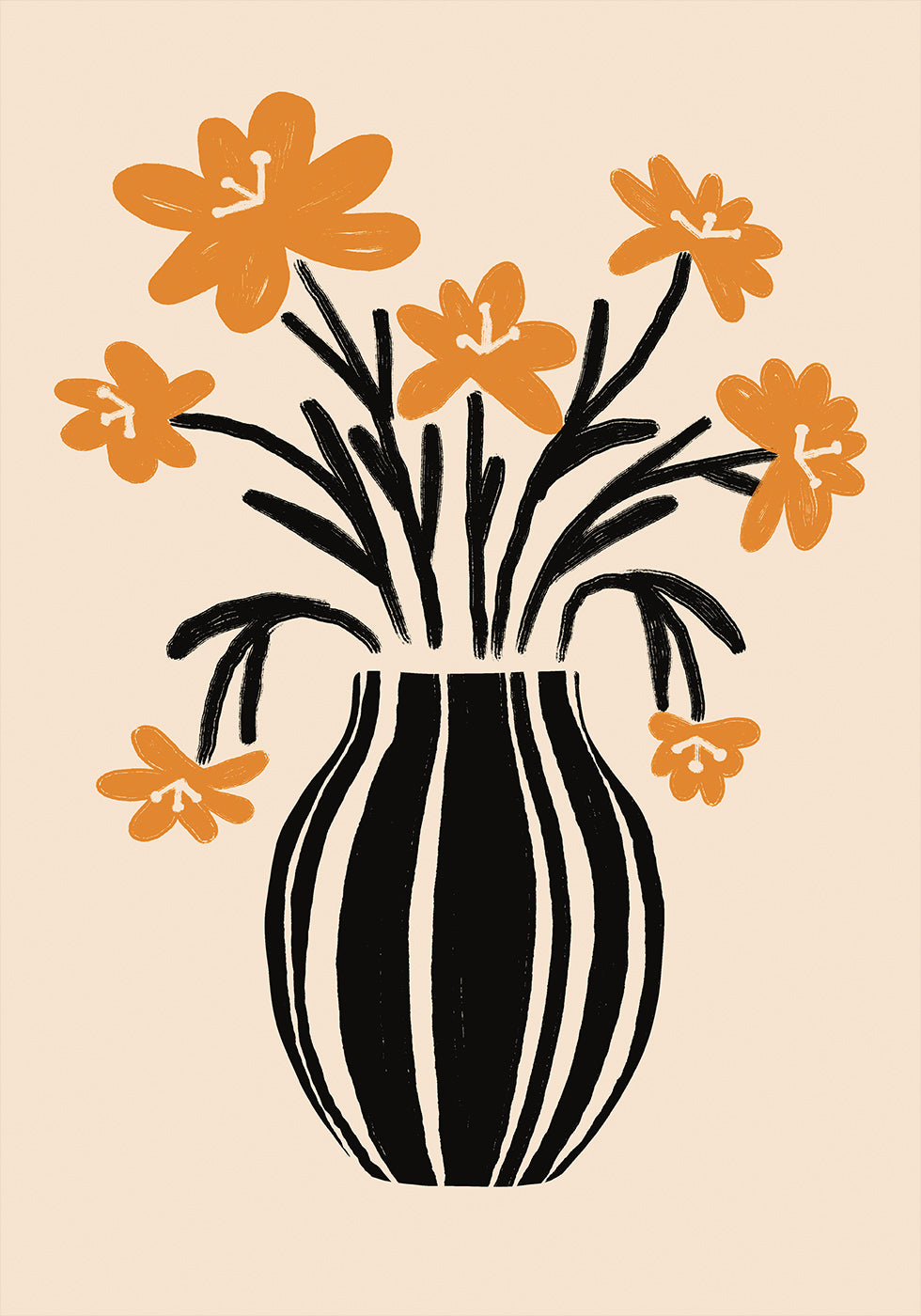 Orange Vase Flowers Poster