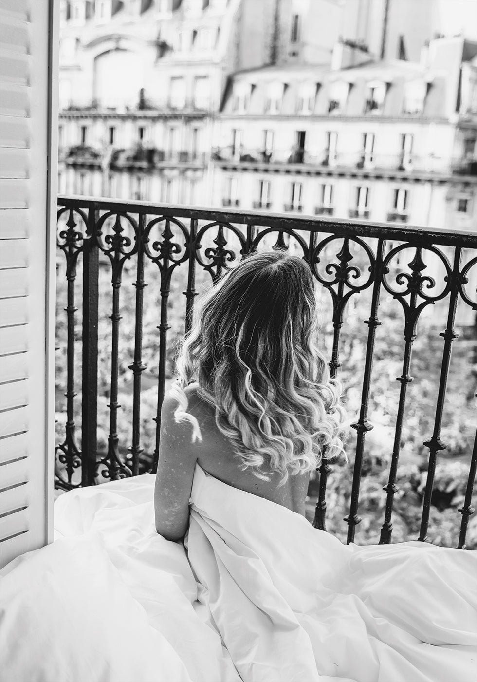 Paris Morning Balcony B&W Poster