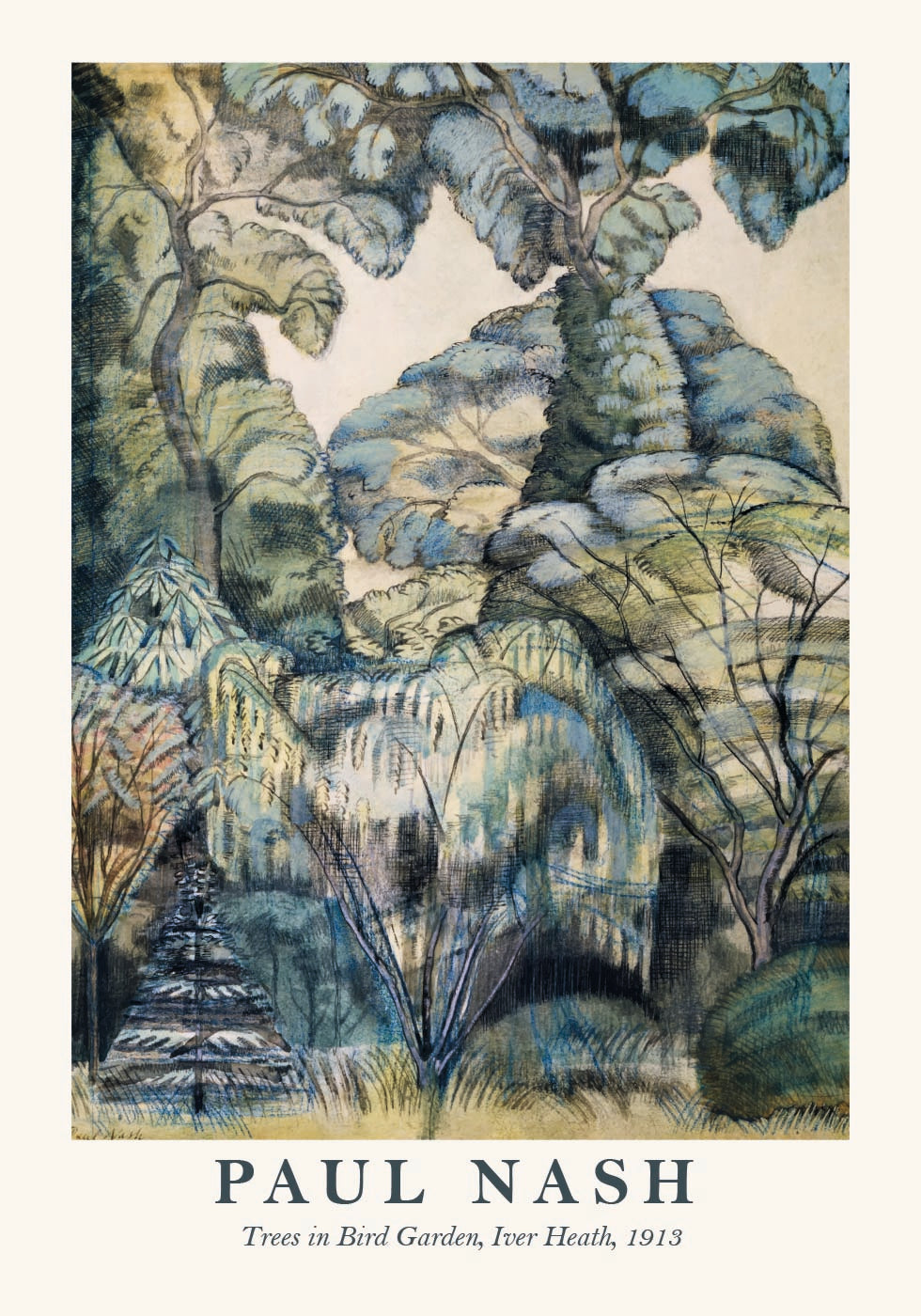 Paul Nash, Trees in Bird Garden Poster