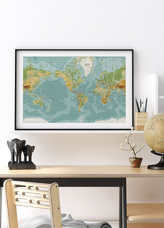 Physical World Map Poster