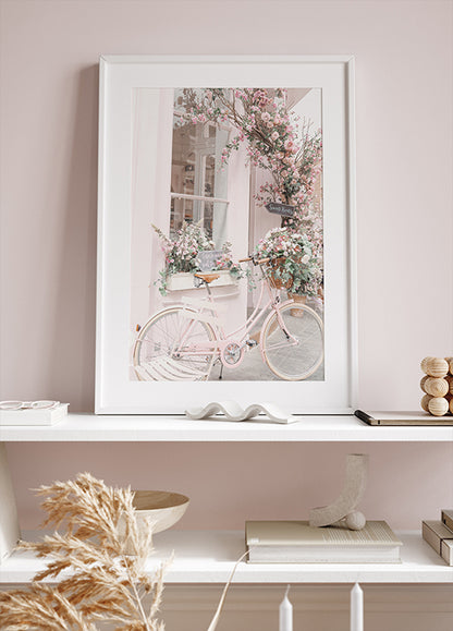 Pink Bicycle with Flowers Poster